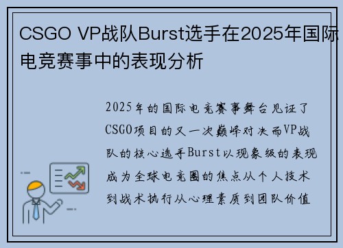 CSGO VP战队Burst选手在2025年国际电竞赛事中的表现分析