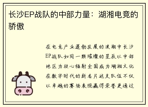 长沙EP战队的中部力量：湖湘电竞的骄傲